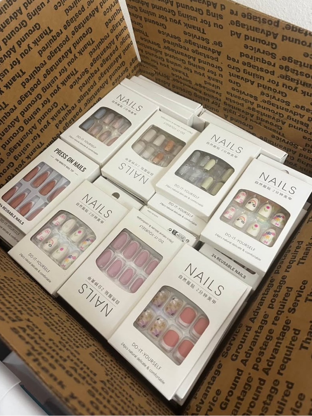 NIB Nails Press-On Nail Set - Assorted Pink and Neutral Designs Bulk Set of 50